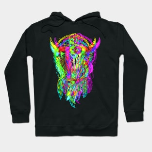 Bull Skull Dreamcatcher - Psychedelic Neon Colored Hoodie